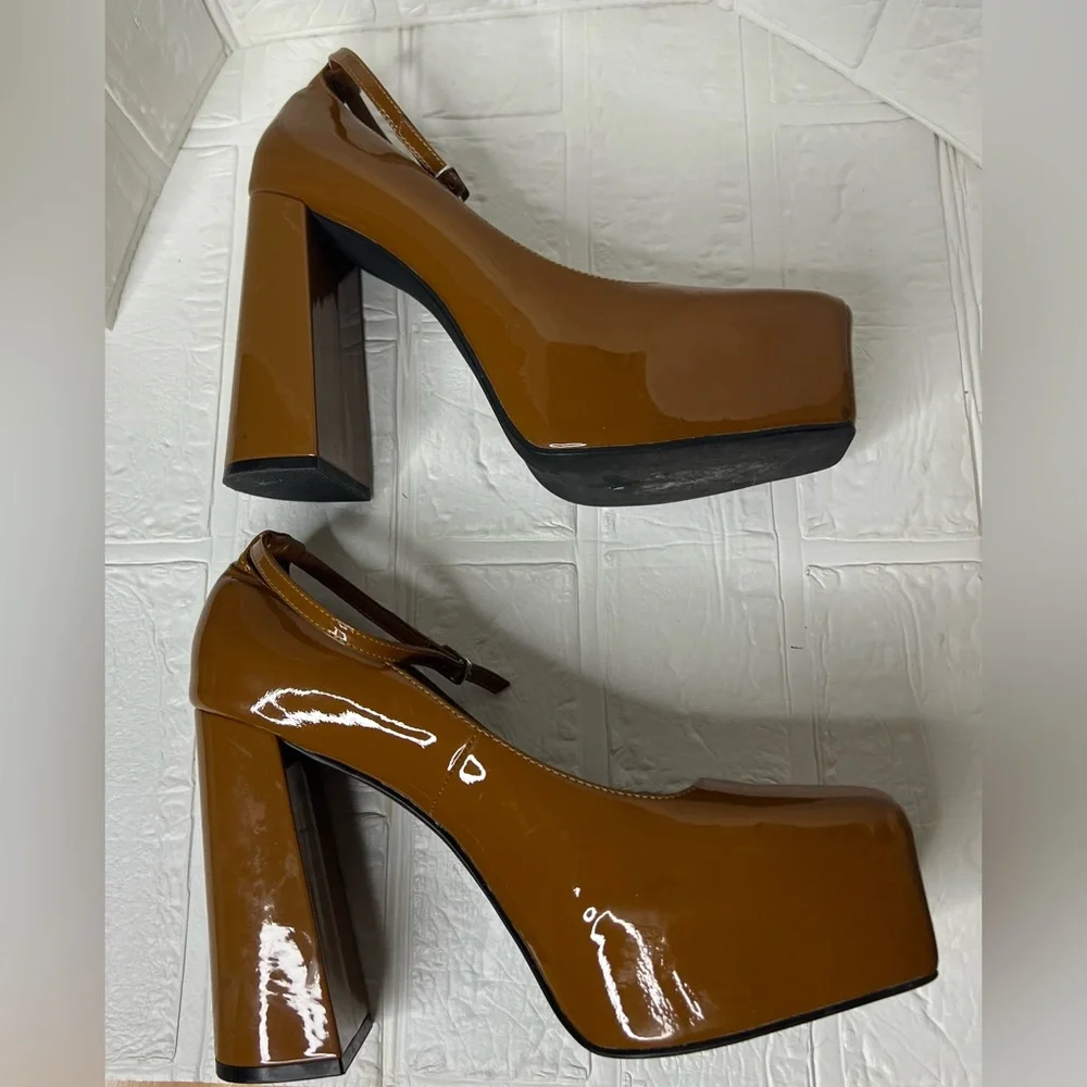 Jeffrey Campbell brown platforms size 8.5 chunky heels neutral minimalist glam - Picture 7 of 9